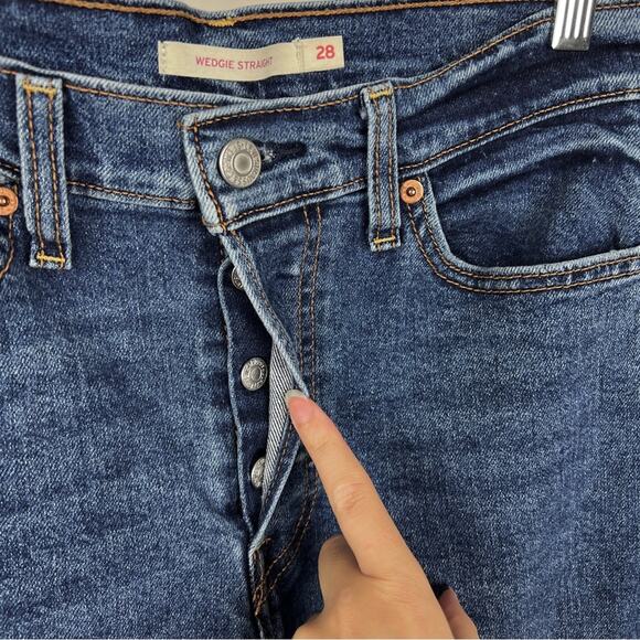 Levi’s Wedge Straight High Waisted Jeans 28 Distressed Button Fly - Picture 2 of 7